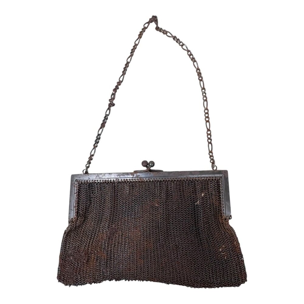 Antique Mesh Evening Chainmail Purse Art Nouveau Chain Handle Women Handbag READ